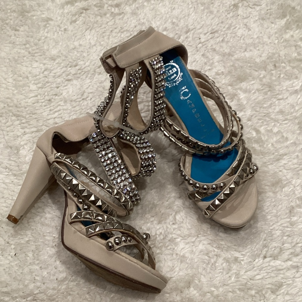 Jeffrey Campbell Beige Crystal & Stud High Heel Sandals